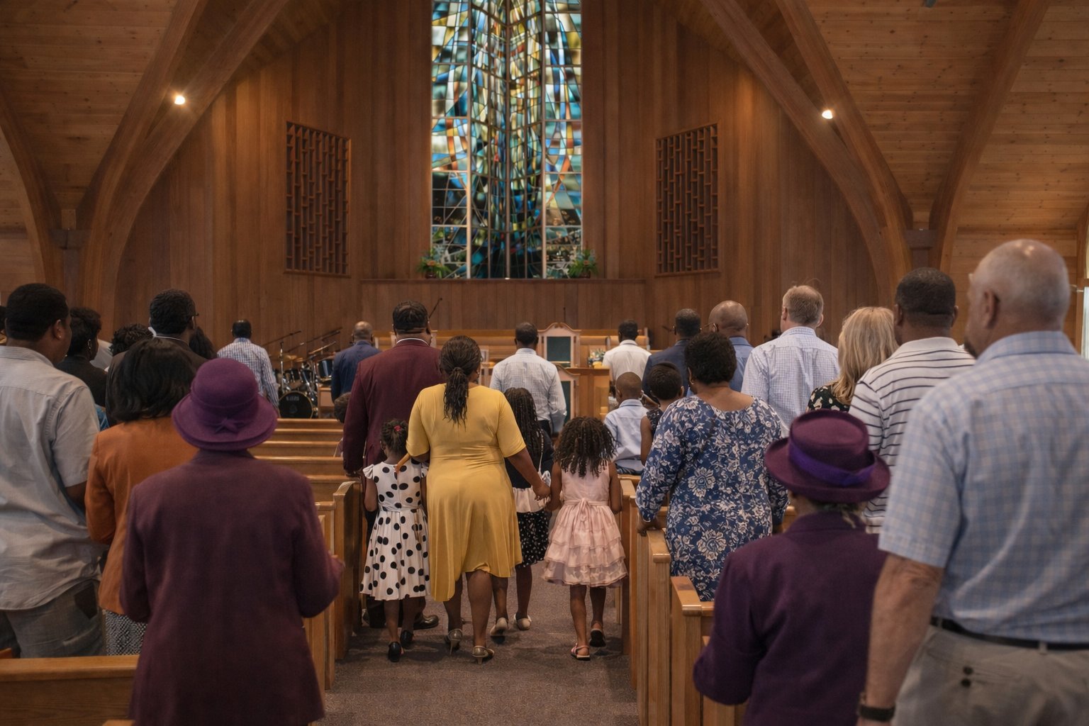 Congregation worshipping inside Freedom Faith MBC